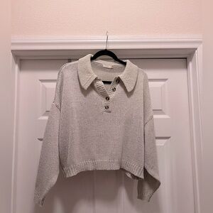 Harper Collared Button Up Knitted Oversized Cream Tan Sweater Size Medium